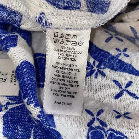 Joie Linen Blend Blue and White Skirt with Pearl Tie Waist Size XL - Picture 6 of 6